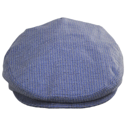 Baskerville Hat Company | Tenby Cotton Mini Windowpane Ivy Cap | 167675 | front | DENIM BLUE