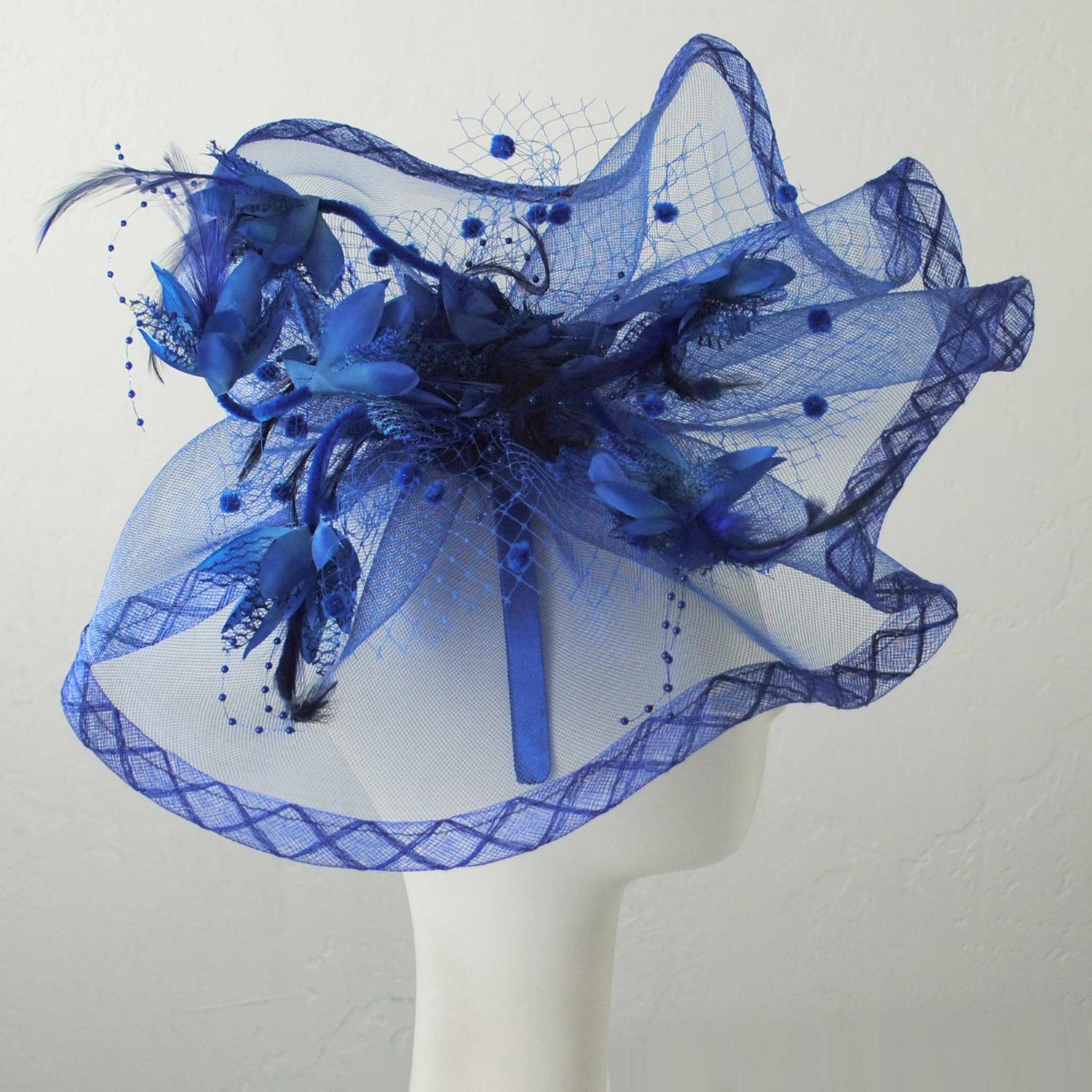 Sophia | Floral Feathered Mesh Fascinator Hat | 122906 | profile | BLUE