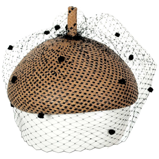 Kathy Jeanne | Toyo Straw Beret with Veil | 100722 | lead | TOBACCO MIX