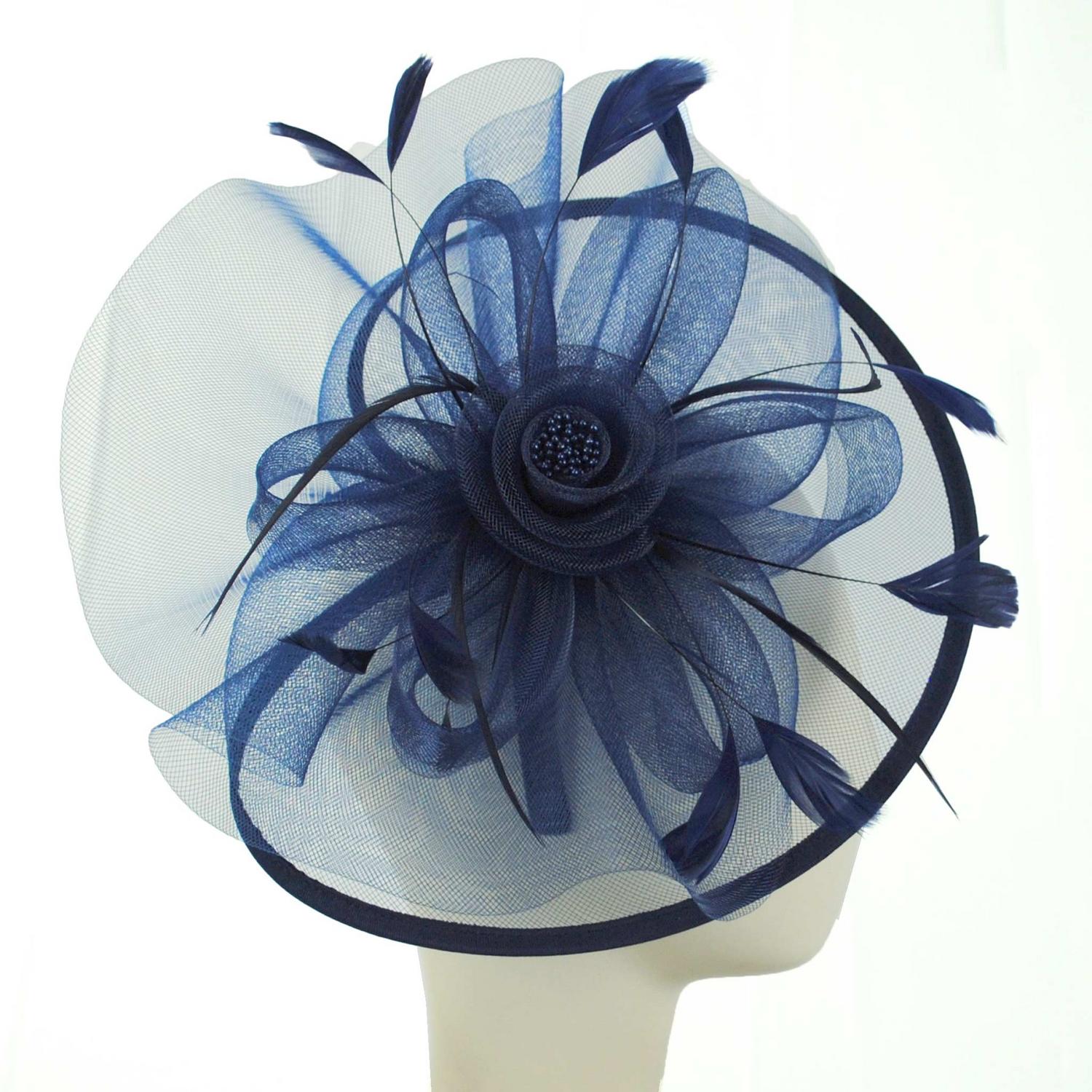 Sophia | Floral Mesh and Ribbon Fascinator Hat | 122905 | profile | NAVY