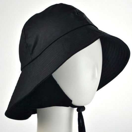 Hills Hats of New Zealand | The Sou'wester Waxed Cotton Bucket Hat | 401705 | lead | BLACK