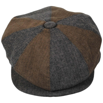 Baskerville Hat Company | Reading Cotton Mixed Herringbone Newsboy Cap | 167682 | front | BROWN/GREY