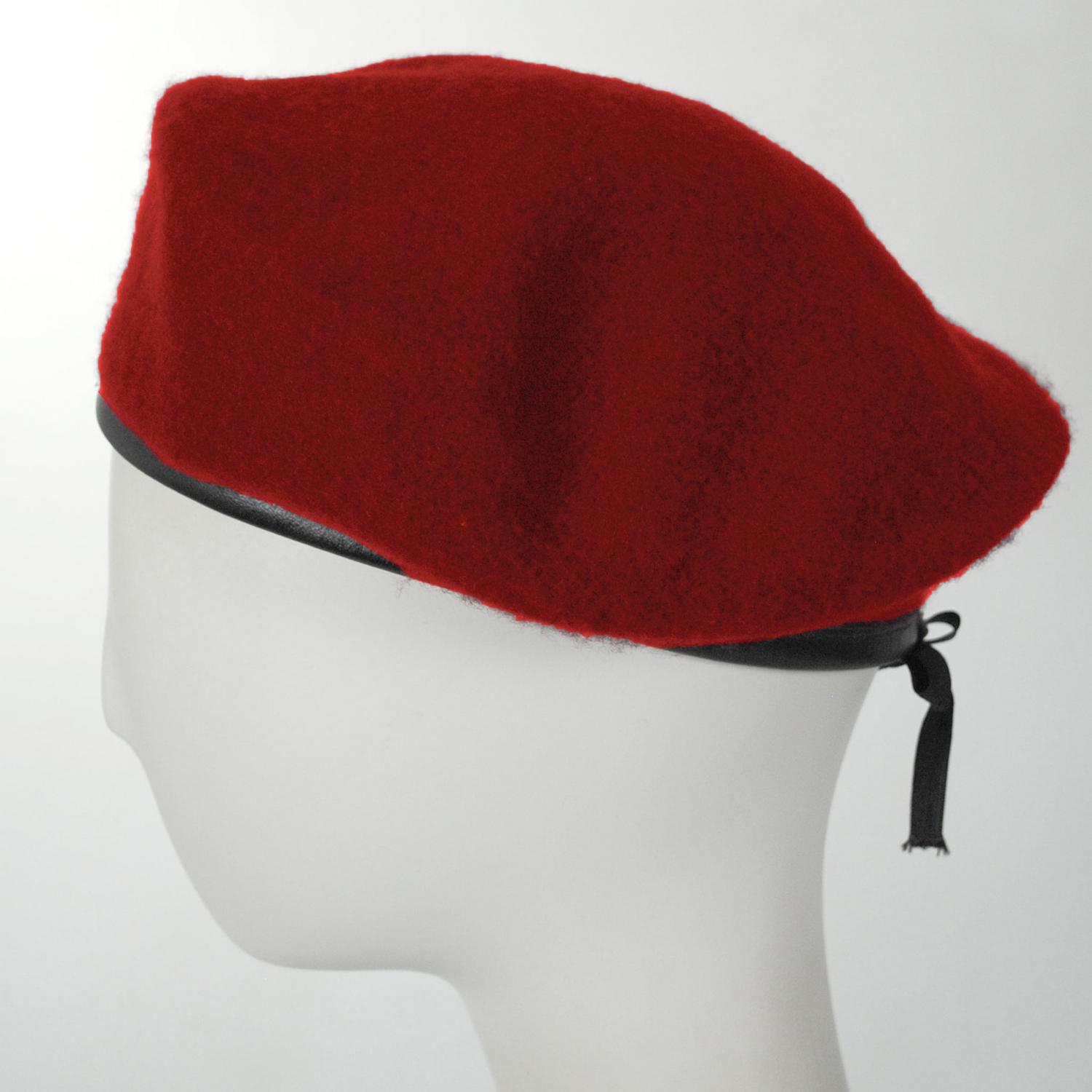 Village Hat Shop | Wool Military Beret with Lambskin Band | 151106 | profile | RED