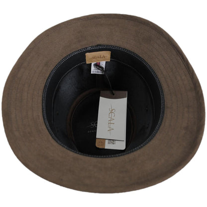 Scala | Weathered Leather Safari Fedora Hat | 140269 | under | BROWN