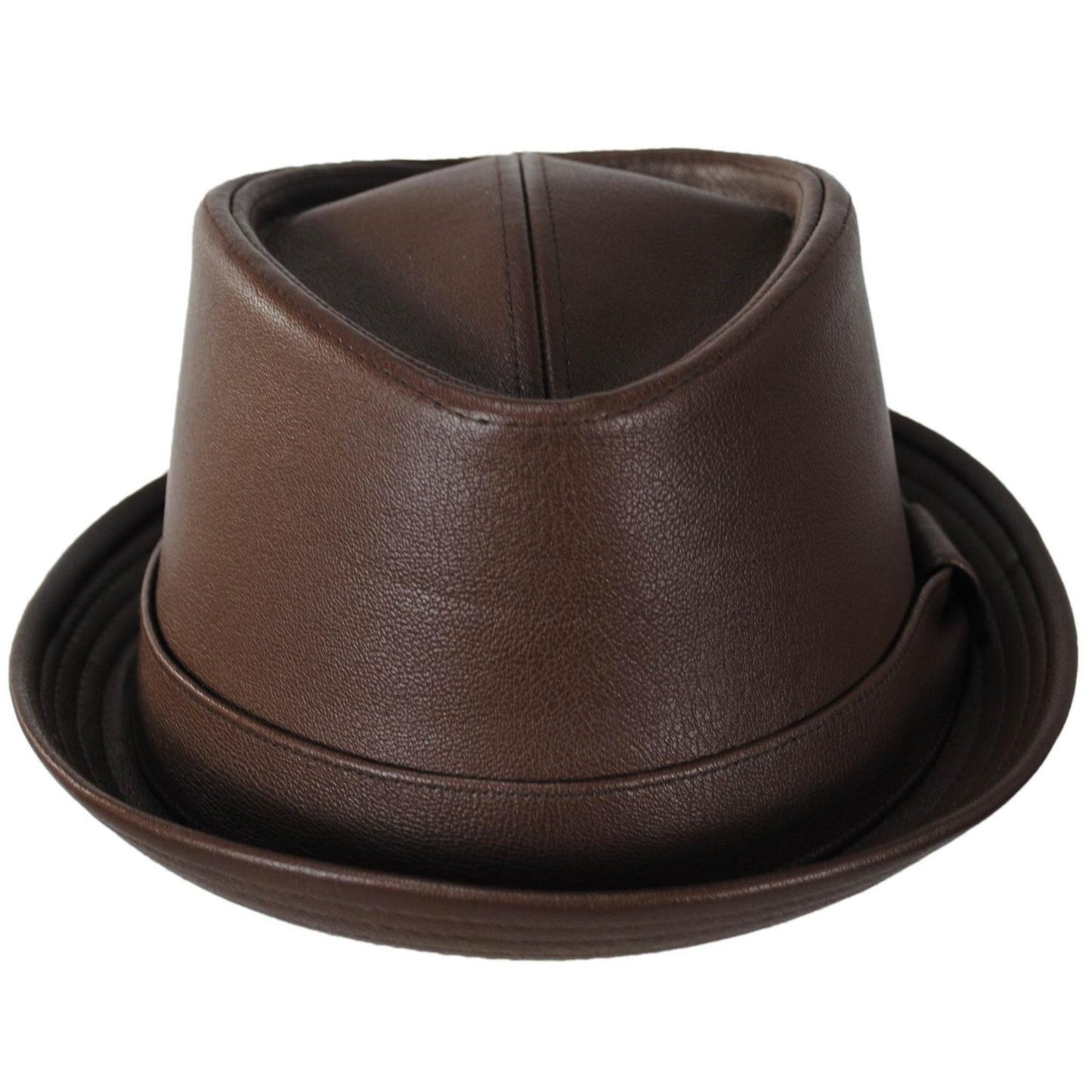 Stacy Adams | Vincent Vegan Leather Diamond Crown Fedora Hat | 140241 | front | BROWN