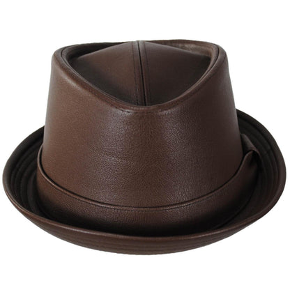 Stacy Adams | Vincent Vegan Leather Diamond Crown Fedora Hat | 140241 | front | BROWN
