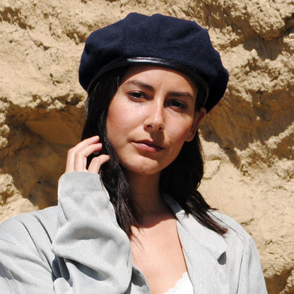 Village Hat Shop | Wool Military Beret with Lambskin Band | 151106 | lsfone | NAVY