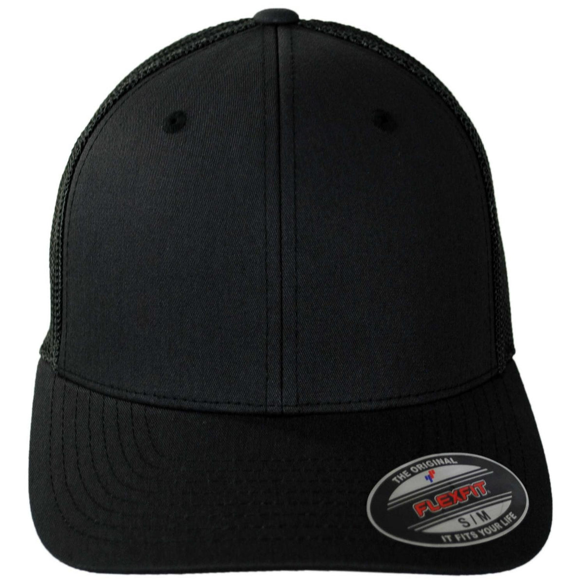 Flexfit | Tonal Mesh Trucker Flexfit Fitted Baseball Cap | 221501 | front | BLACK