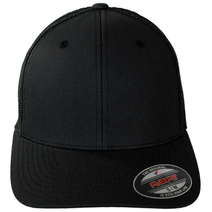 Flexfit | Tonal Mesh Trucker Flexfit Fitted Baseball Cap | 221501 | front | BLACK