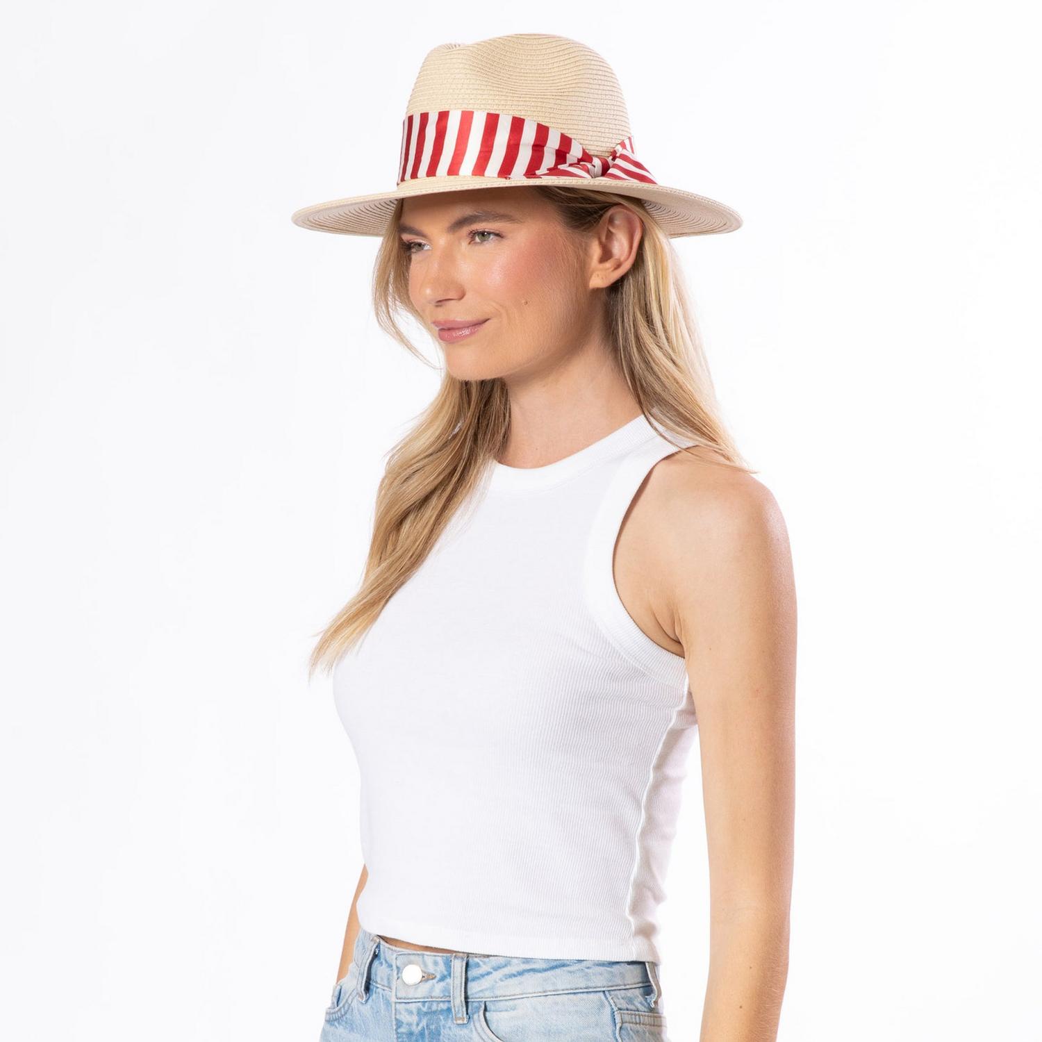 San Diego Hat Company | Gidget Ultrabraid Toyo Straw Fedora Hat | 103594 | lsfone | RED/WHITE
