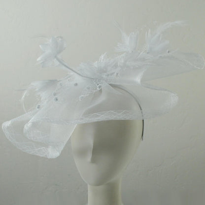 Sophia | Floral Feathered Mesh Fascinator Hat | 122906 | front | WHITE