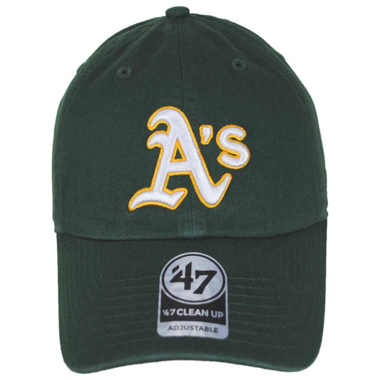 47 Brand | Oakland Athletics MLB Clean Up Strapback Baseball Cap Dad Hat | 203122 | front | DARK GREEN