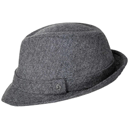 Jaxon Hats | Herringbone Wool Trilby Fedora Hat | 142320 | profile | GREY/BLACK