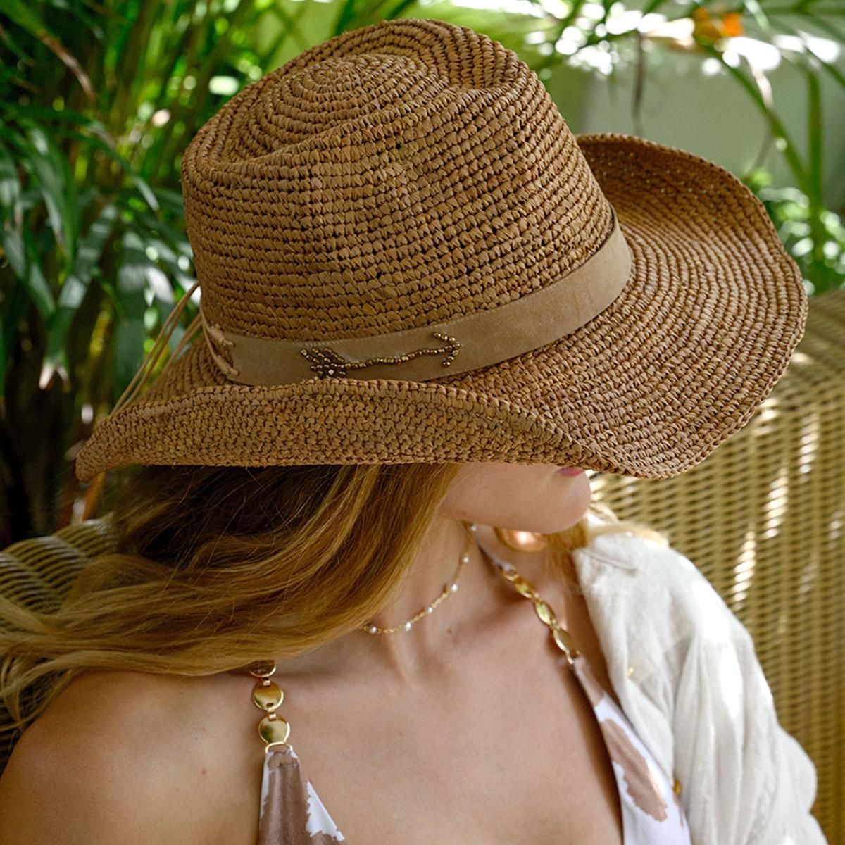 NIKKI BEACH | Charlee Crochet Raffia Straw Western Hat | 102661 | lsftwo | COCOA