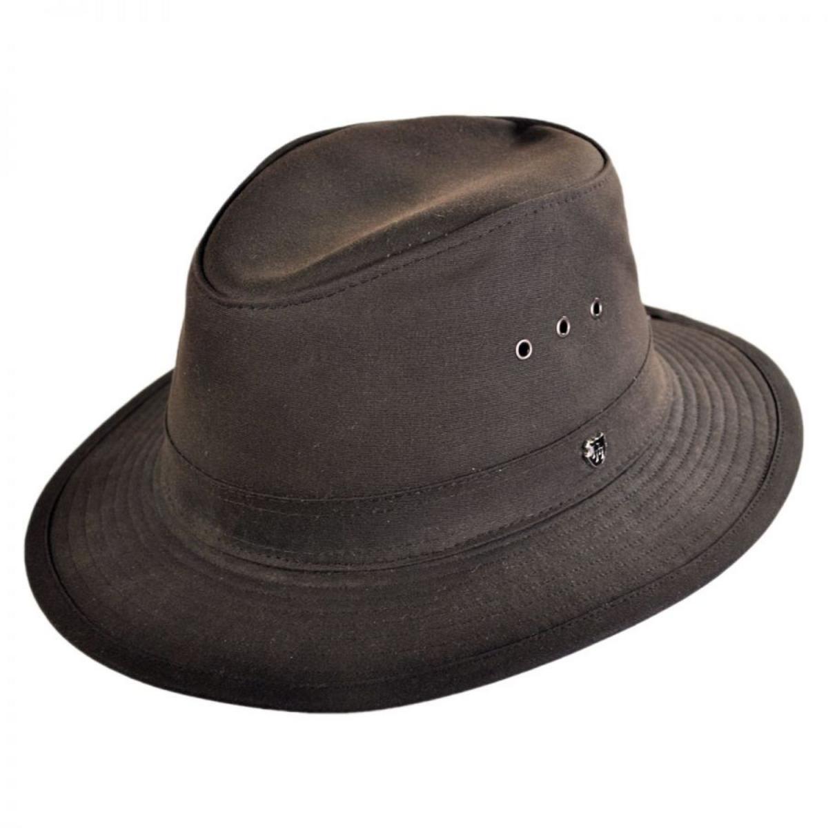 Hills Hats of New Zealand | The Milford Wax Cotton Fedora Hat | 401704 | lead | BROWN