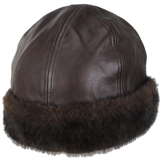 San Diego Hat Company | Aviatrix Faux Leather Beanie Hat | 108656 | lead | CHOCOLATE