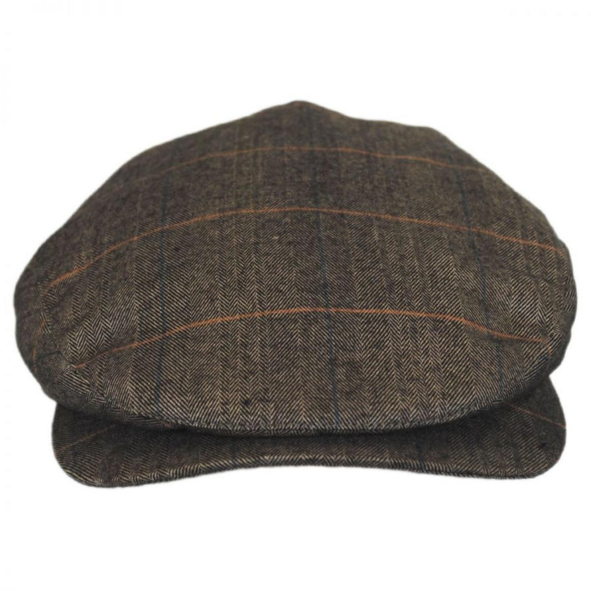 Jaxon Hats | Hoxton Herringbone Plaid Wool Blend Ivy Cap | 167746 | front | BROWN