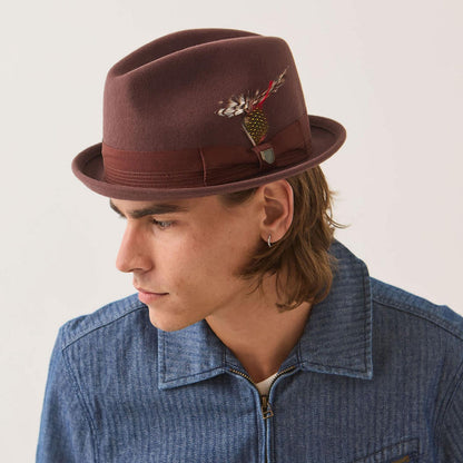 BRIXTON HATS | Gain Wool Felt Fedora Hat - Chestnut | 135600FW | lsmtwo | CHESTNUT