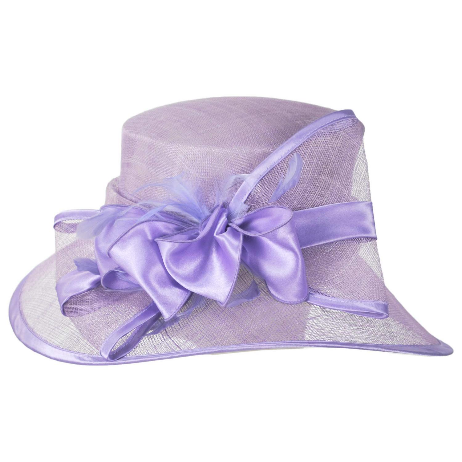 Sophia | Satin Bow Sinamay Straw Boater Dress Hat | 122912 | profile | LAVENDER