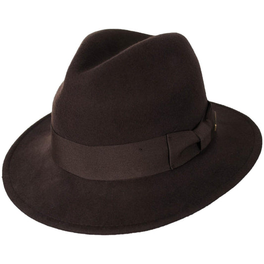 Indiana Jones | Officially Licensed Crushable Wool Felt Safari Fedora Hat | 130447 | lead | BROWN