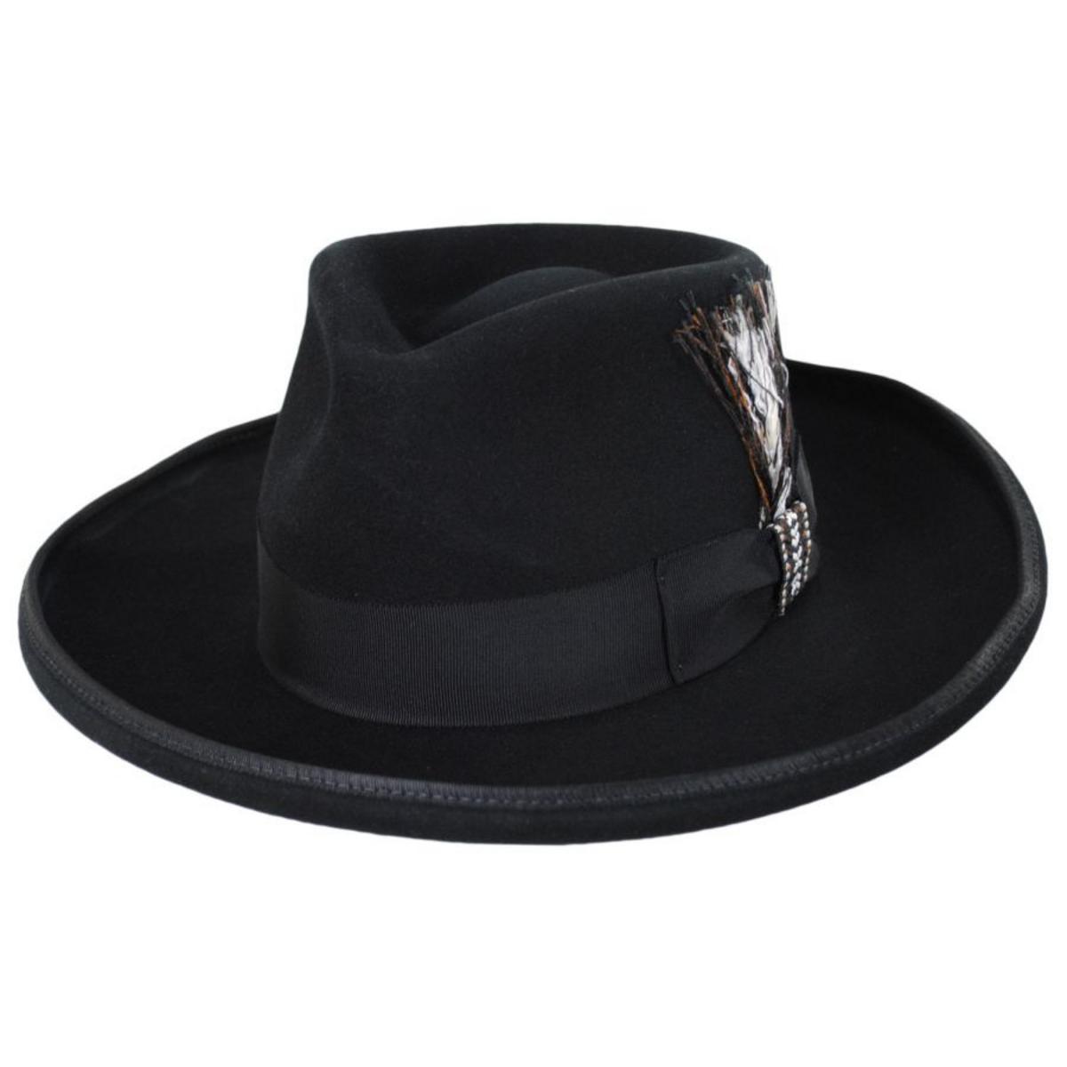 Renegade | Cote Pencil Curl Brim Wool Felt Fedora Hat | 130384 | lead | BLACK