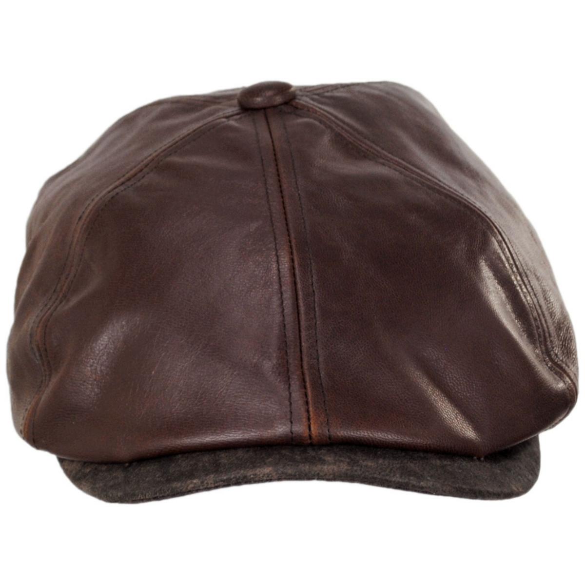 Jaxon Hats | Leather Suede Newsboy Cap | 168202 | front | BROWN