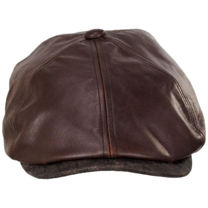 Jaxon Hats | Leather Suede Newsboy Cap | 168202 | front | BROWN