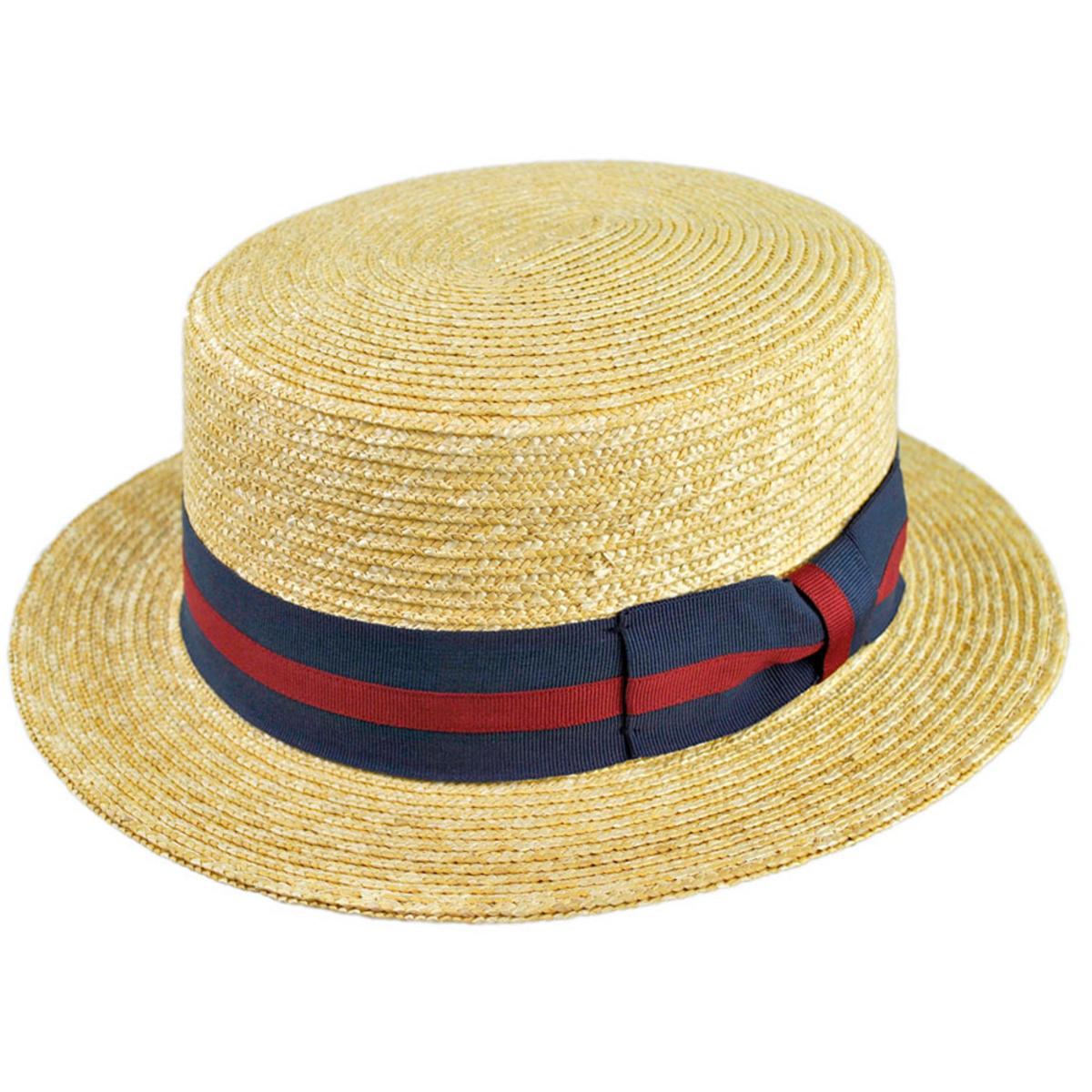 Jaxon Hats | Wholesale Striped Band Wheat Straw Skimmer Hat B2B Pre-Pack | B2B129005 | lead | NATURAL