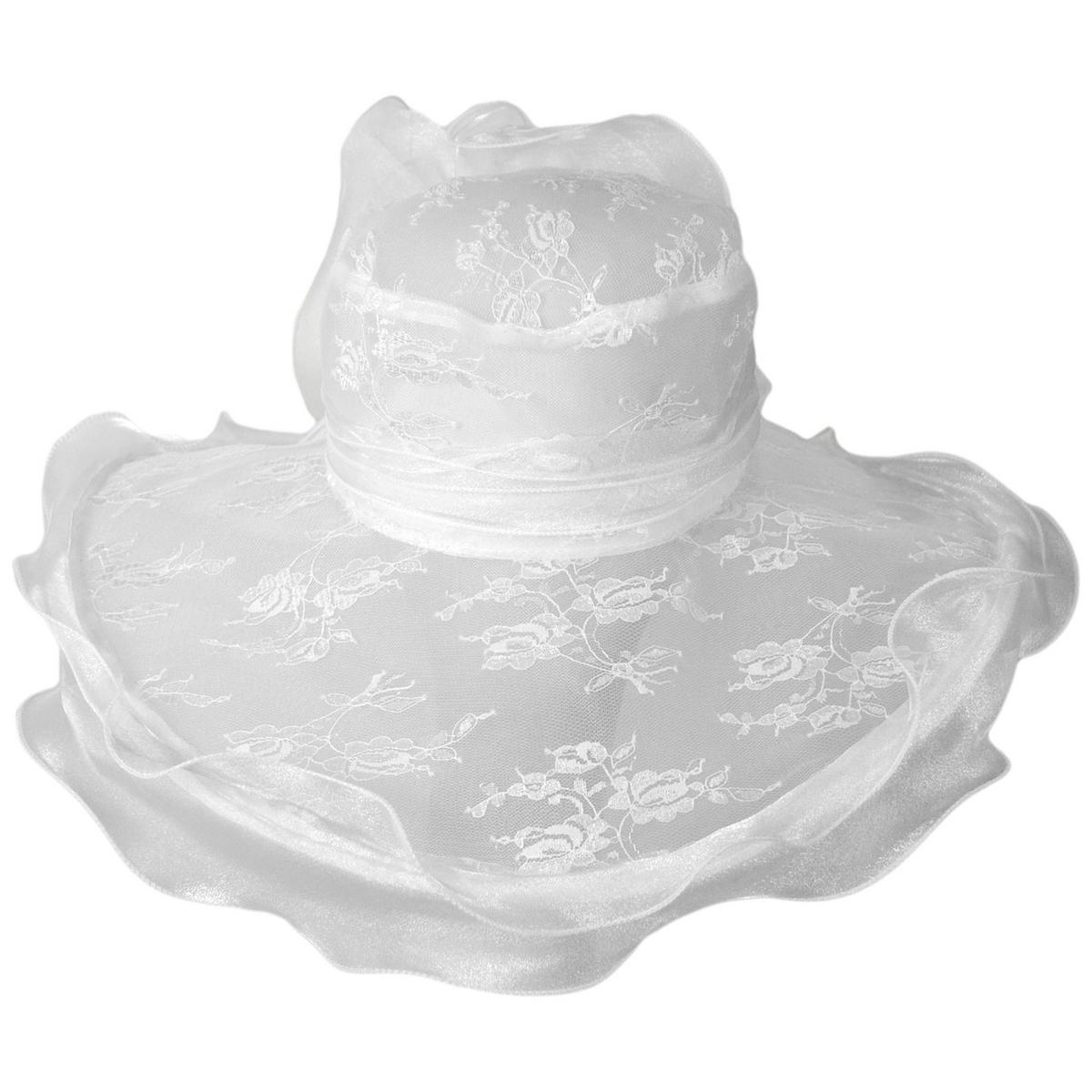 San Diego Hat Company | Organza Lace Boater Dress Hat | 121051 | front | WHITE