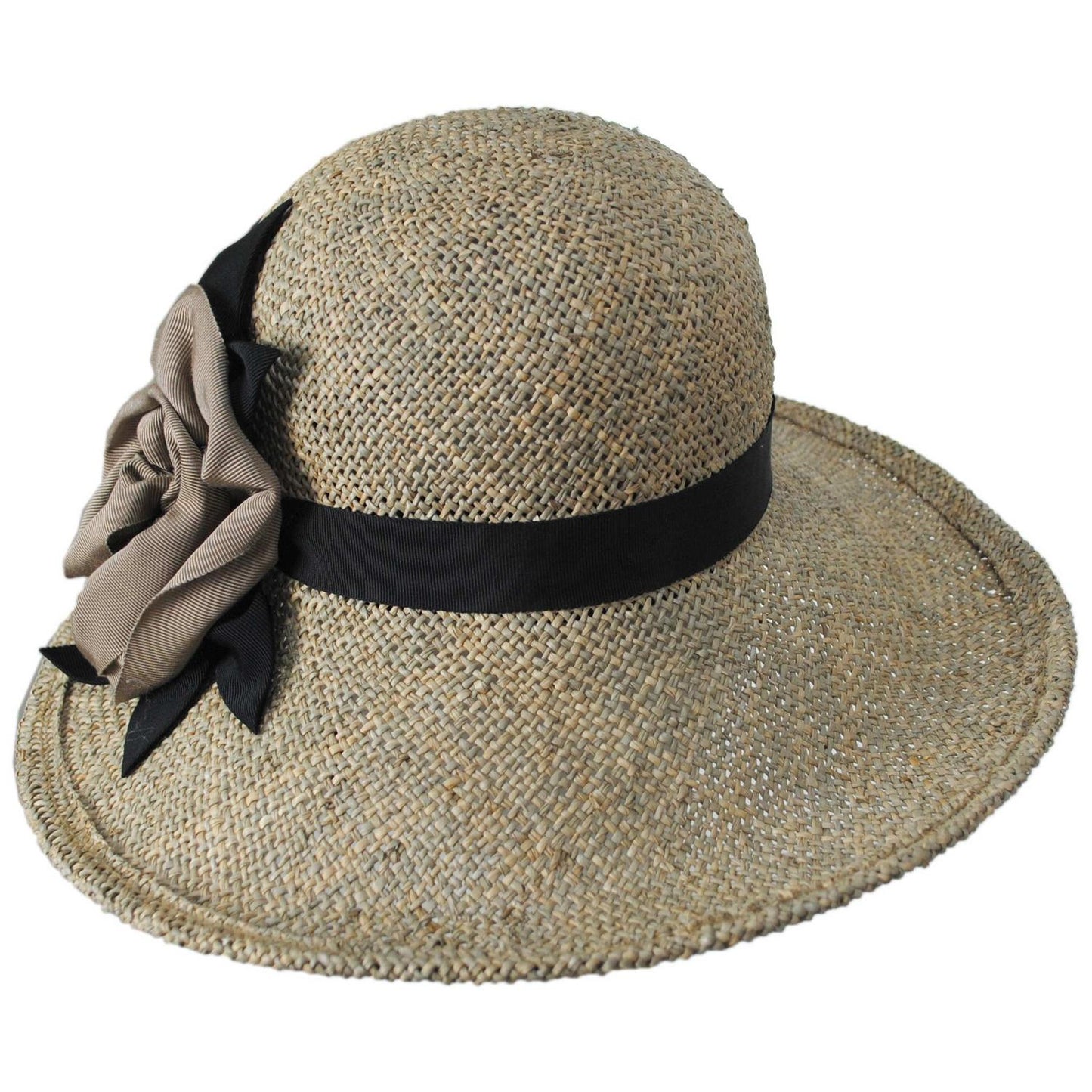 Kathy Jeanne | Ribbon Rosette Seagrass Straw Sun Hat | 100713 | front | SEAGRASS