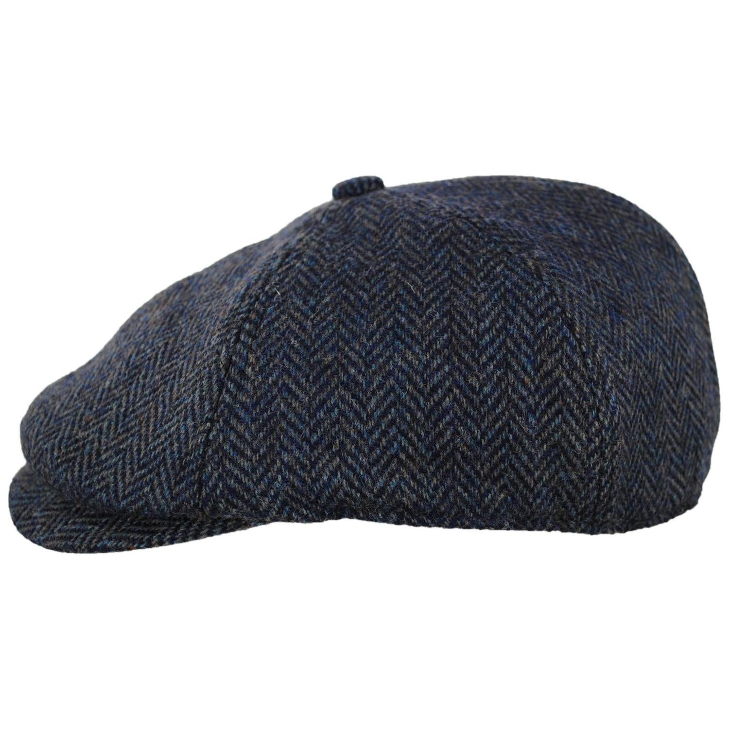 Scala | Lenny Cotton Herringbone Newsboy Cap | 160166 | profile | NAVY