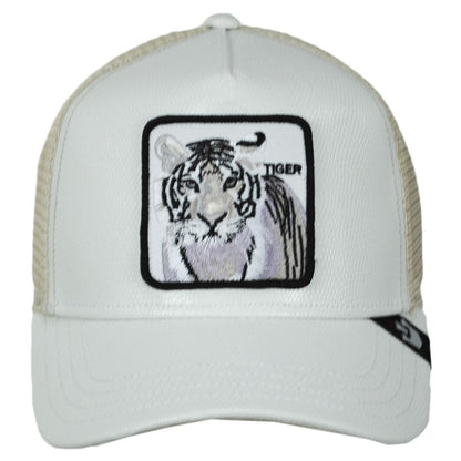 Goorin Bros | The Killer Tiger Vegan Leather Mesh Trucker Snapback Baseball Cap | 200637 | front | WHITE