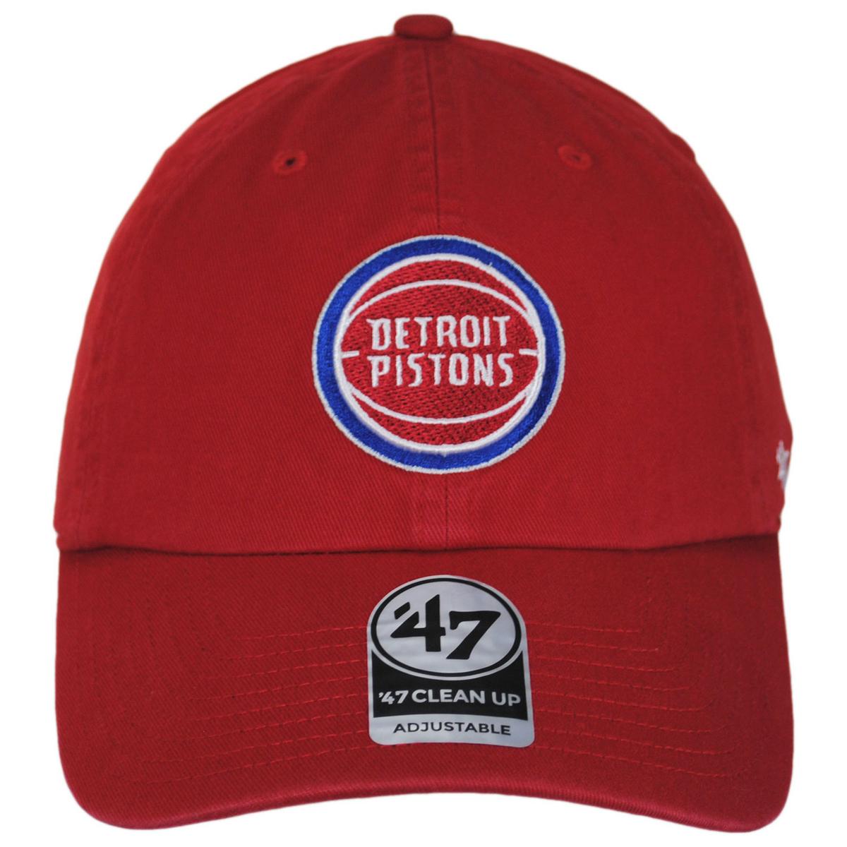 47 Brand | Detroit Pistons NBA Clean Up Strapback Baseball Cap Dad Hat | 204020 | front | RED