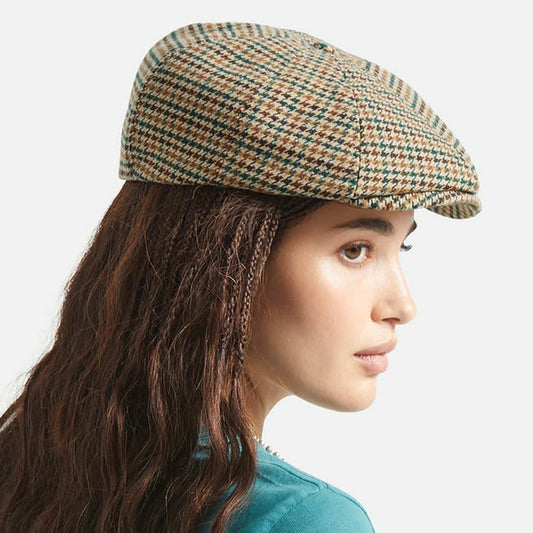 BRIXTON HATS | Brood Wool Houndstooth Newsboy Cap | 161511 | lsmone | DUSTED OCHRE/KHAKI/VERDANT GREEN