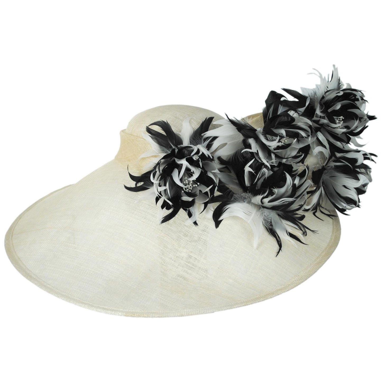 St. Julian | Two Tone Curly Feather Flowers Lampshade Dress Hat | 124278 | lead | WHITE/BLACK