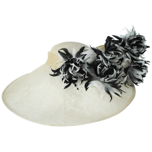 St. Julian | Two Tone Curly Feather Flowers Lampshade Dress Hat | 124278 | lead | WHITE/BLACK