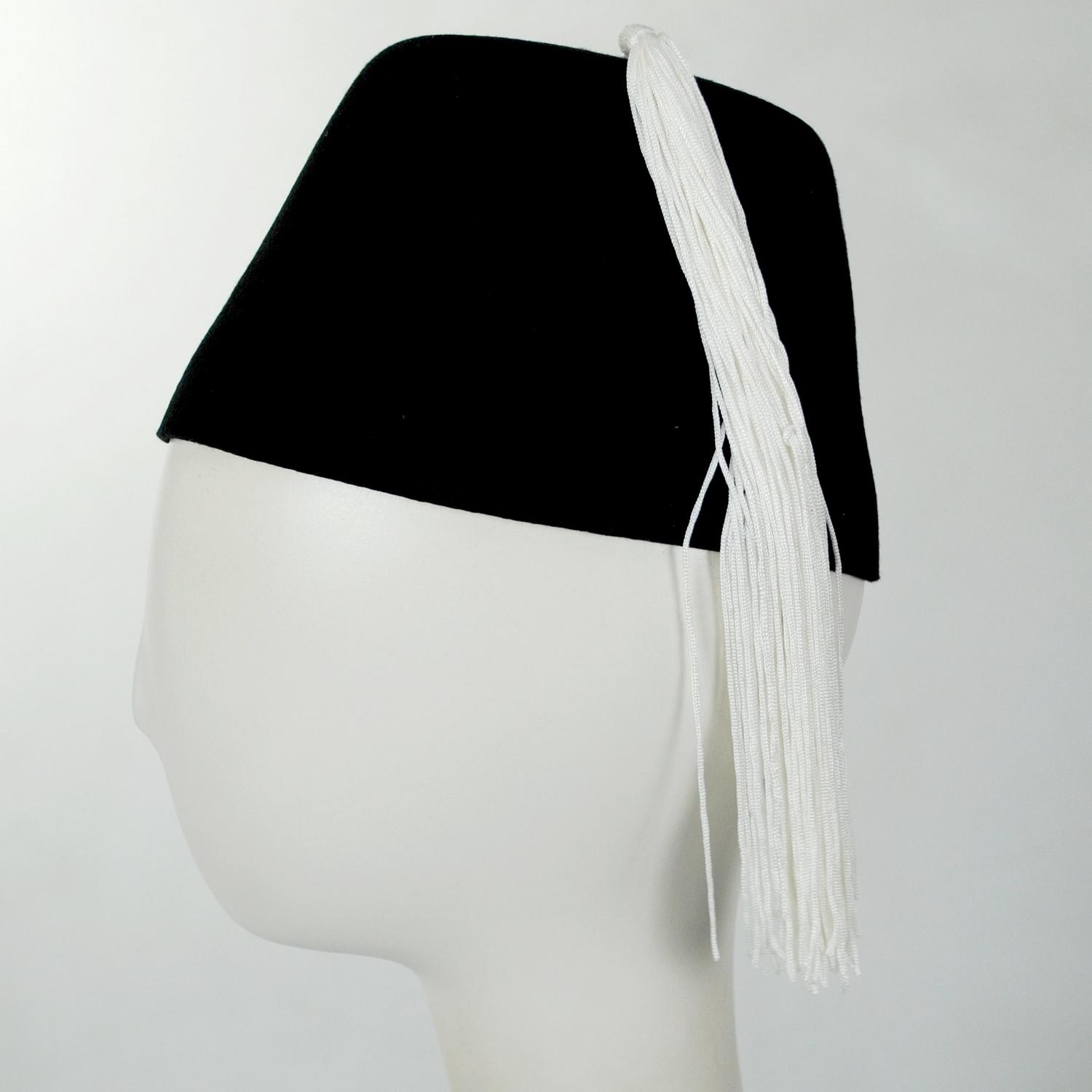 Village Hat Shop | Black Wool Fez with White Tassel | 193316 | profile | BLACK