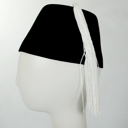 Village Hat Shop | Black Wool Fez with White Tassel | 193316 | profile | BLACK
