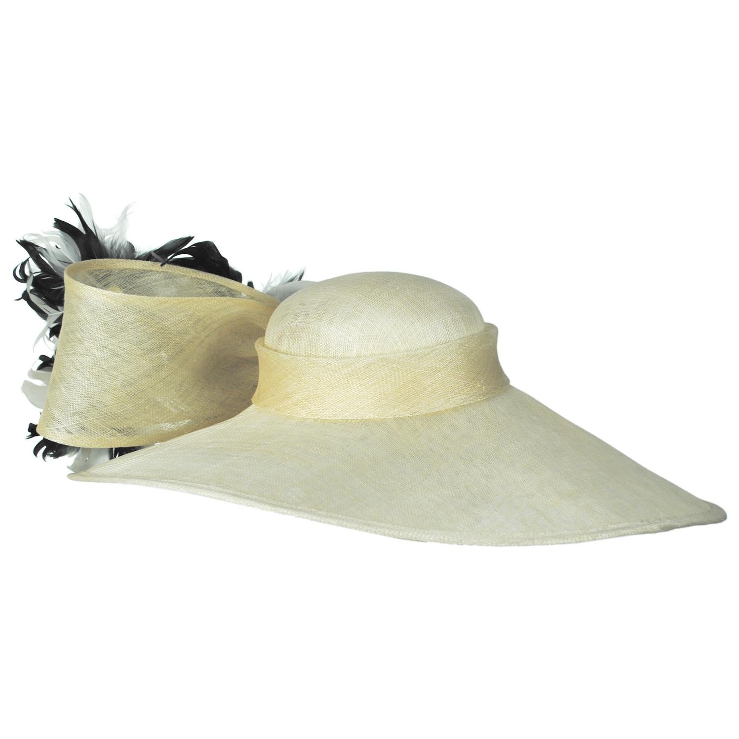 St. Julian | Two Tone Curly Feather Flowers Lampshade Dress Hat | 124278 | profiletwo | WHITE/BLACK