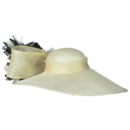 St. Julian | Two Tone Curly Feather Flowers Lampshade Dress Hat | 124278 | profiletwo | WHITE/BLACK
