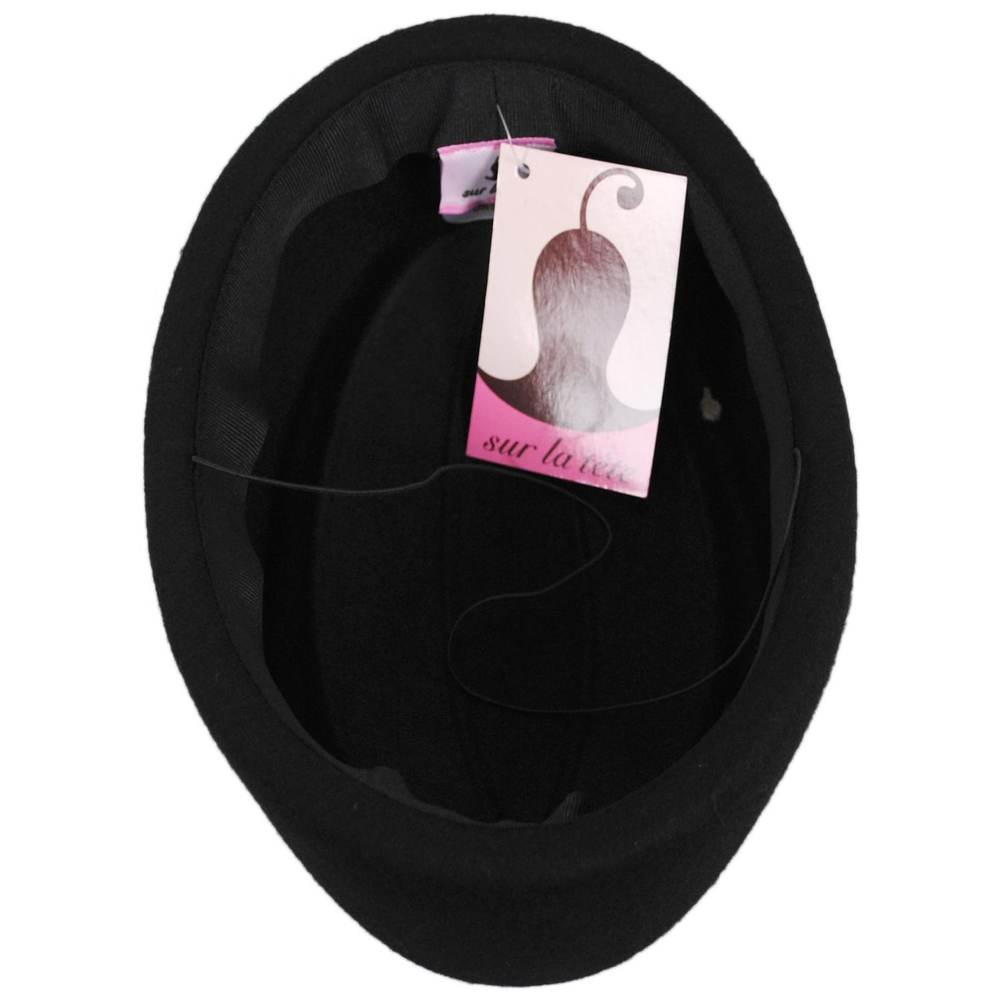 sur la tete | Stewardess Wool Felt Pillbox Hat | 157021 | under | BLACK