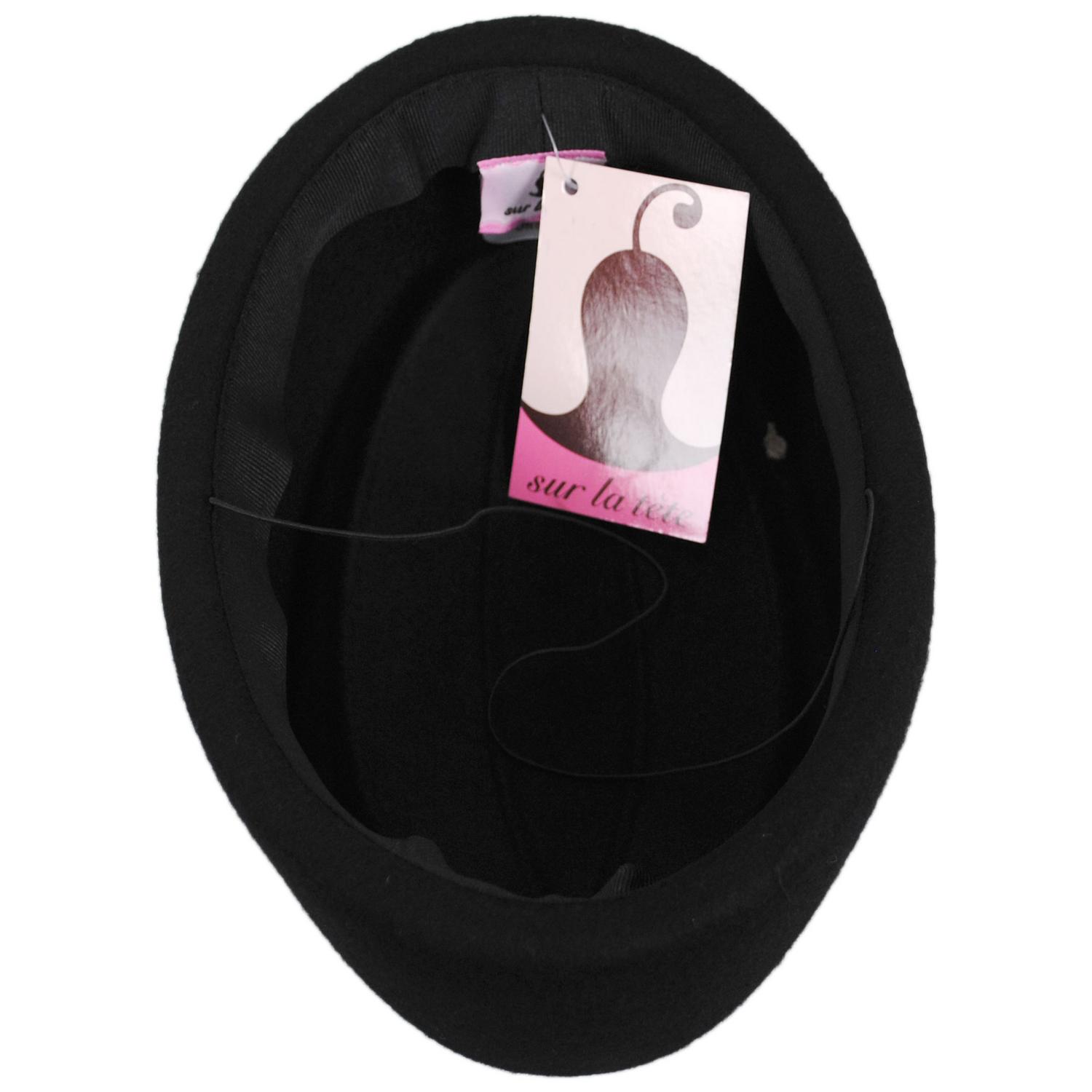 sur la tete | Stewardess Wool Felt Pillbox Hat | 157021 | under | BLACK