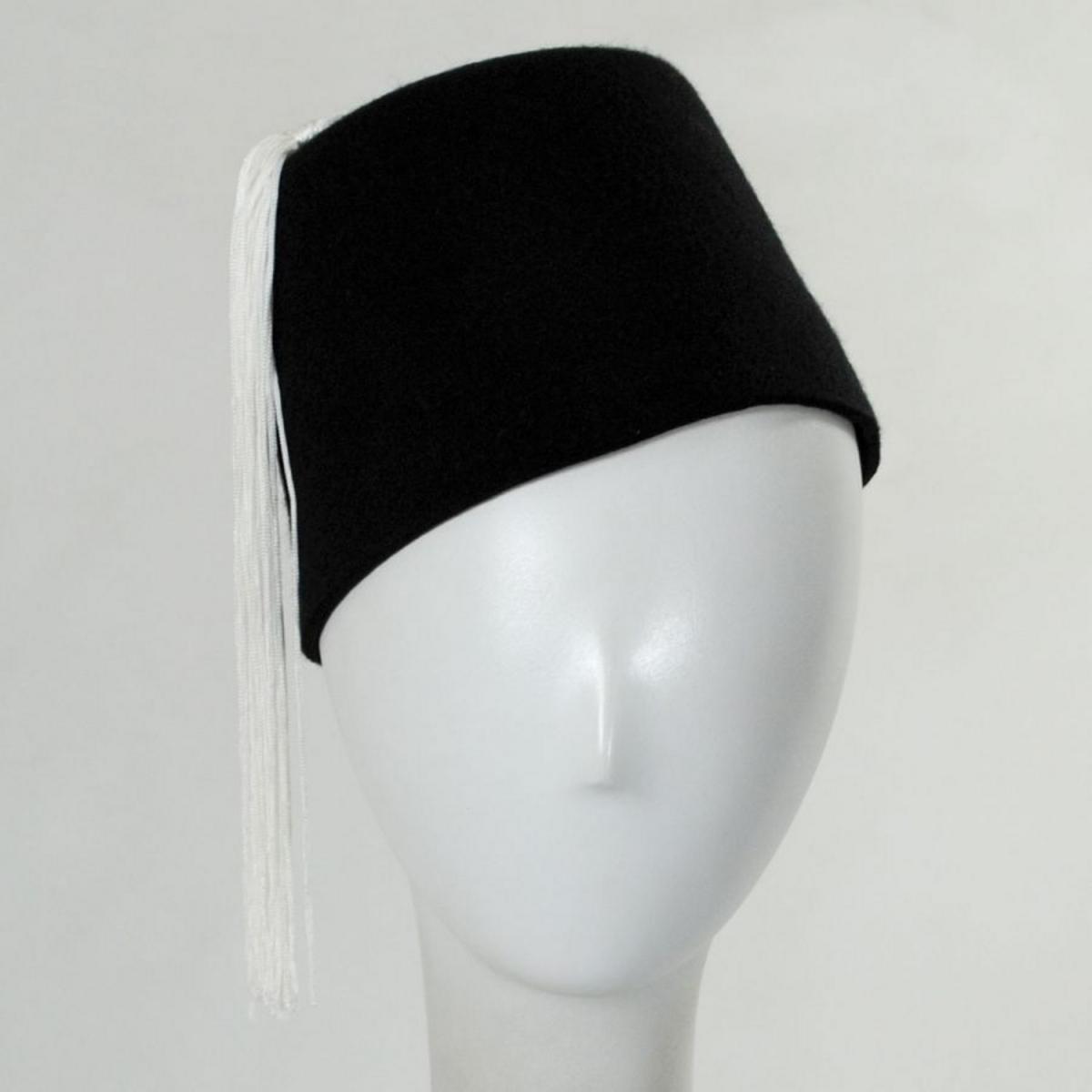 Village Hat Shop | Black Wool Fez with White Tassel | 193316 | front | BLACK