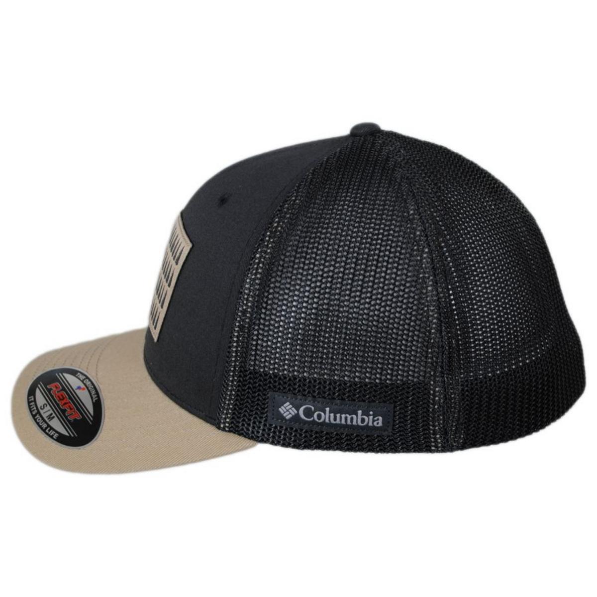 Columbia Sportswear | Tree Flag Mesh Flexfit Fitted Baseball Cap | 400139 | profile | SHARK/BRITISH TAN