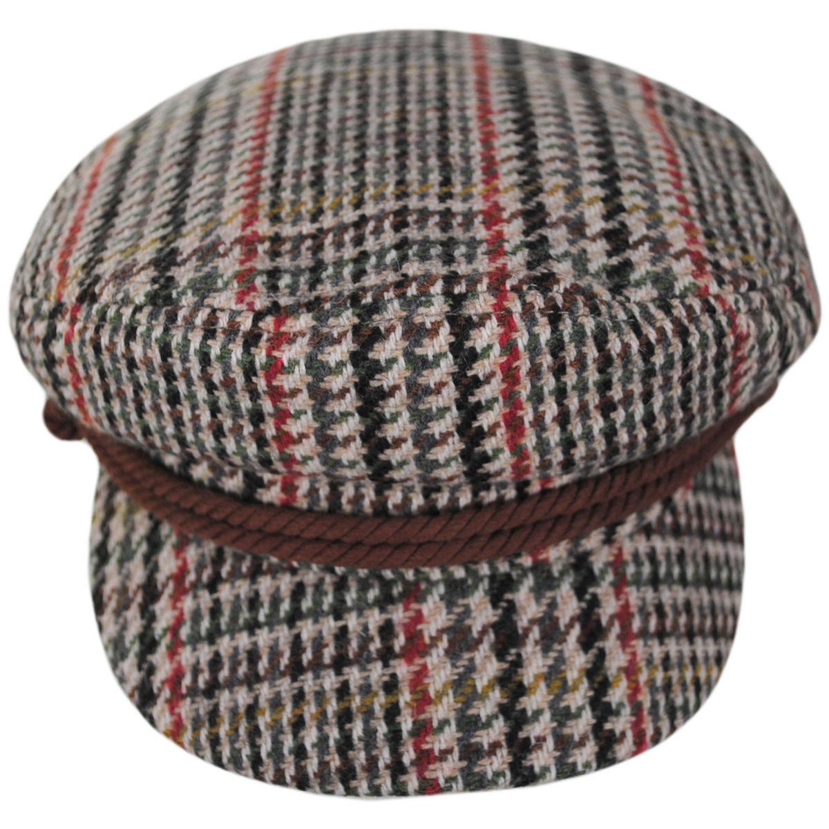 BRIXTON HATS | Wool Blend Houndstooth Plaid Fiddler Cap | 181360 | front | SAND/ADRENALINE RUSH/WILD GREE