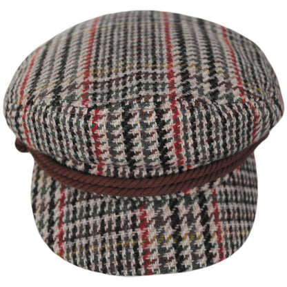 BRIXTON HATS | Wool Blend Houndstooth Plaid Fiddler Cap | 181360 | front | SAND/ADRENALINE RUSH/WILD GREE