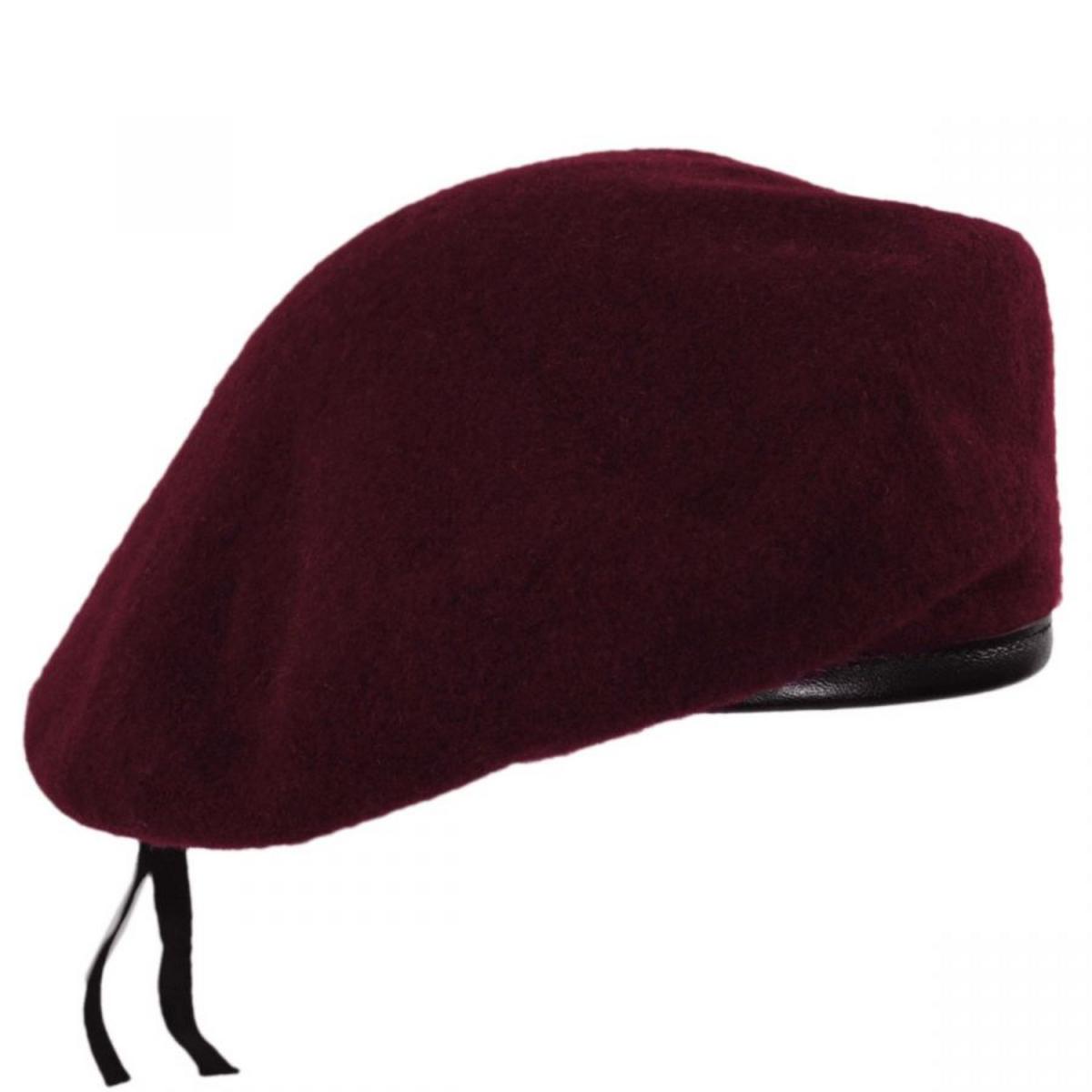 Village Hat Shop | Wool Military Beret with Lambskin Band | 151106 | lead | MAROON
