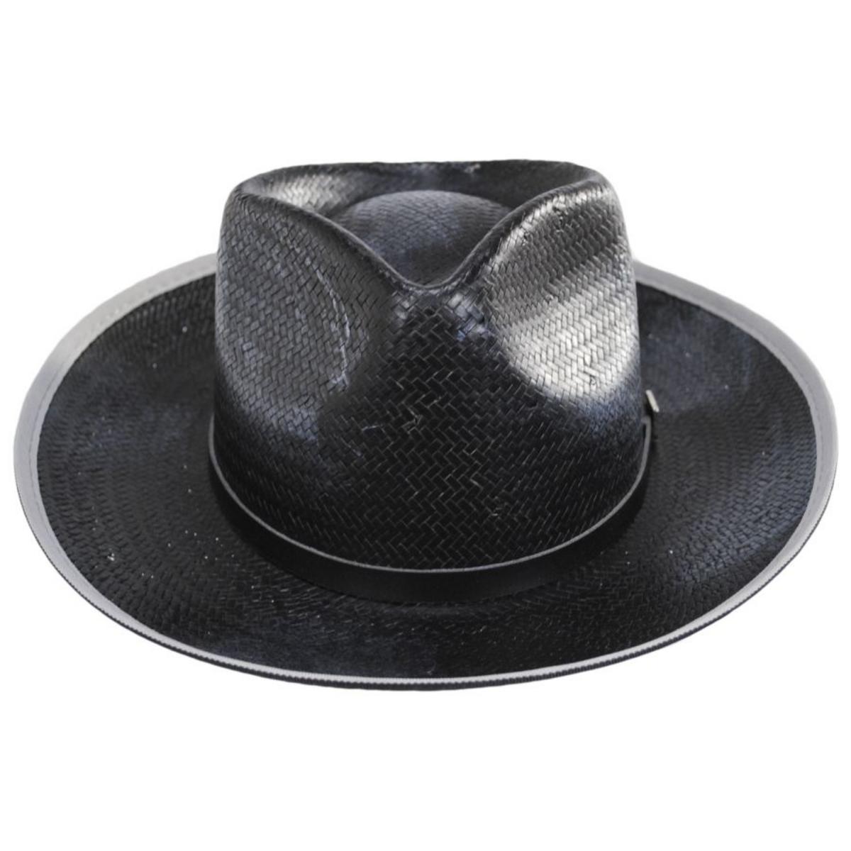 Stacy Adams | Ritz Distressed Toyo Straw Fedora Hat | 126085 | front | BLACK