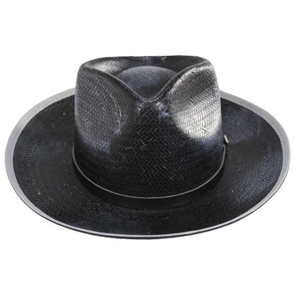 Stacy Adams | Ritz Distressed Toyo Straw Fedora Hat | 126085 | front | BLACK