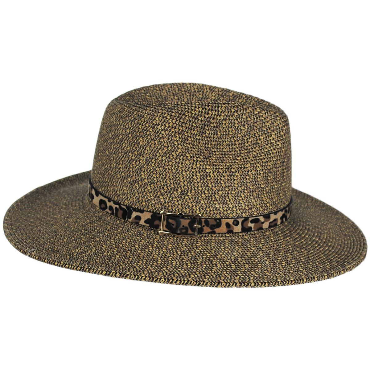Karen Keith | Leopard Band Toyo Straw Safari Fedora Hat | 126607 | profile | RATTLESNAKE